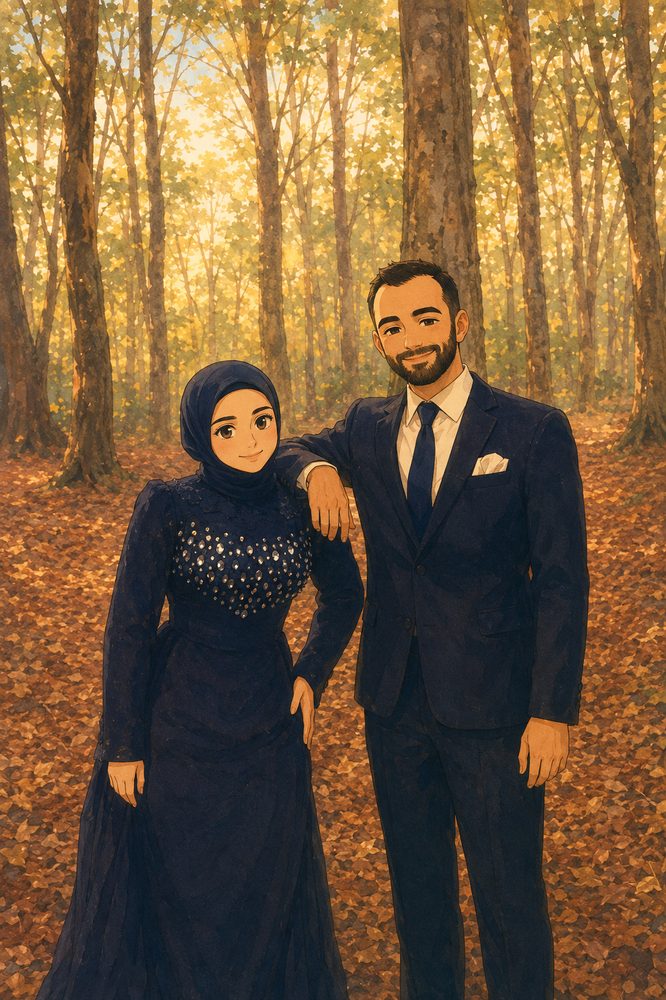 Rabia ve Halit sonbahar ormanında